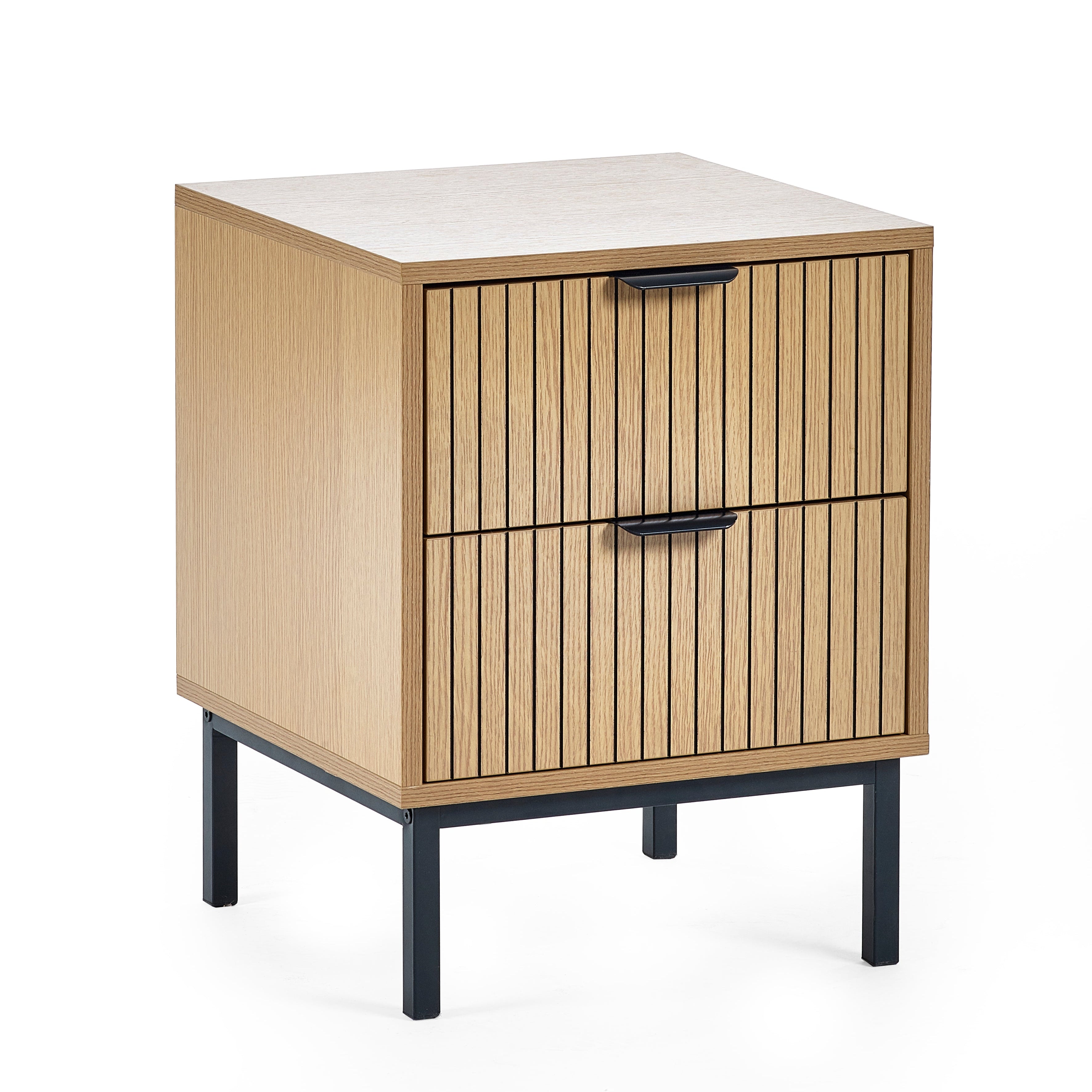 Arya Slatted Oak Wood Bedside Table | 2 Drawers